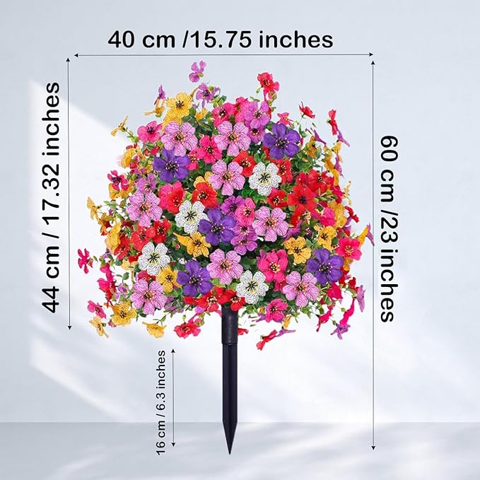2 Pack Artificial Topiary Ball Tree with Ground Spike,23" Outdoor UV Resistant Fake Boxwood Bushes with Flower Violet,Shrub Faux Plants Evergreen Tree for Garden Porch Yard Patio Spring Decor