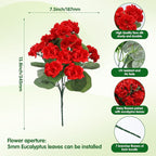 7Pcs Geranium Artificial Flowers for Outdoors Decoration Geranium Silk Flowers Outsides UV Resistant Garden Plants Faux Flower for Front Door Garden Porch Planter Patio Balcony Yard Indoor Home (Red)