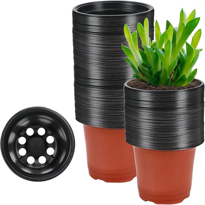 Augshy 110 Pcs 3.5 Inch Plastic Plant Pots, Nursery Pots for Succulents Seedlings, Small Plant Pots with Drainage Holes, Plastic Garden Pots for Home Gardening