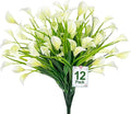 TURNMEON 12 Bundles Calla Lily (240 Heads) Artificial Flowers for Outdoors, Fake Plants UV Resistant Faux Plastic Fake Flowers for Indoor Planter Home Porch Yards Spring Summer Cemetery Decor(White)