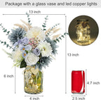 Fake Flowers in Vase, Dusty Blue Artificial Flowers Arrangement in Vase, Fake Floral Table Centerpieces for Kitchen Farmhouse Coffee Table Living Room Cemetery Gravesites Decor