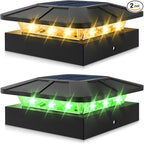 Peasur 2 Packs 4x4 Solar Post Lights Outdoor, Green & Warm White LED Fence Caps Light Waterproof, Wood & Vinyl Post Top Lighting for Deck Mailbox Railing Porch Outside