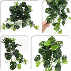 Artificial Monstera Plants, Fake Tropical Palm Small Potted Faux Hanging Greenery Mini Plants for Indoor Outdoor Home Office Garden Houseplants Pot Decor Wedding Party DIY Decoration - Green 2 Pack