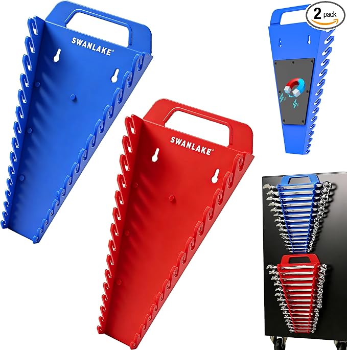 SWANLAKE Magnetic Wrench Organizer Toolbox Holder, 2-Pack SAE (1/4'' to 1-1/16''), Metric (6mm to 27mm) Ratchet Wrench Organizers, Total Hold 30 Slots Wrench Holders for Tool Box