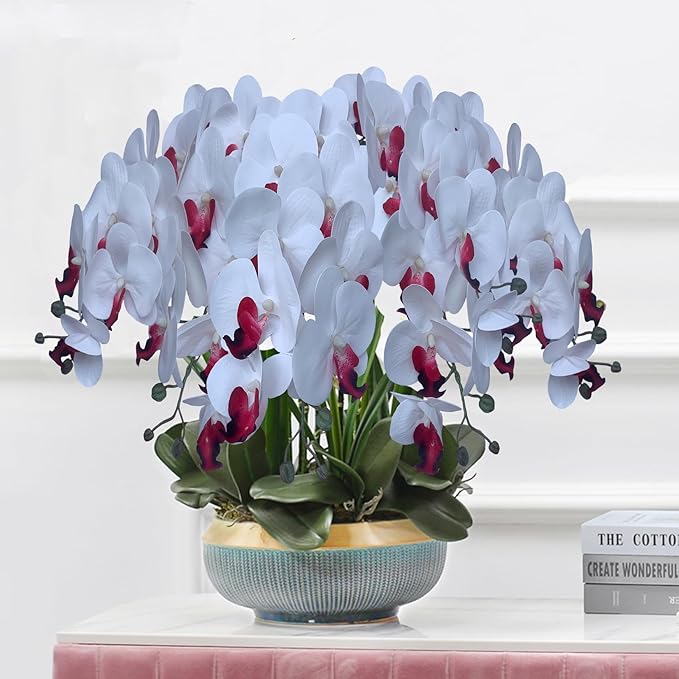 FagusHome 32 Inch Artificial Phalaenopsis Flowers 6 Pcs Artificial Orchid Flowers Stem Plants for Home Décor (Pure White)