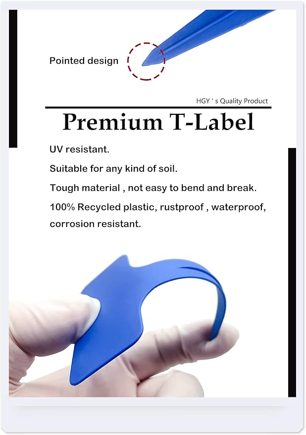 DaTpuik Blue Thick Plant Garden Labels, Plastic T-Type Nursery Markers Tags(100 Pcs)