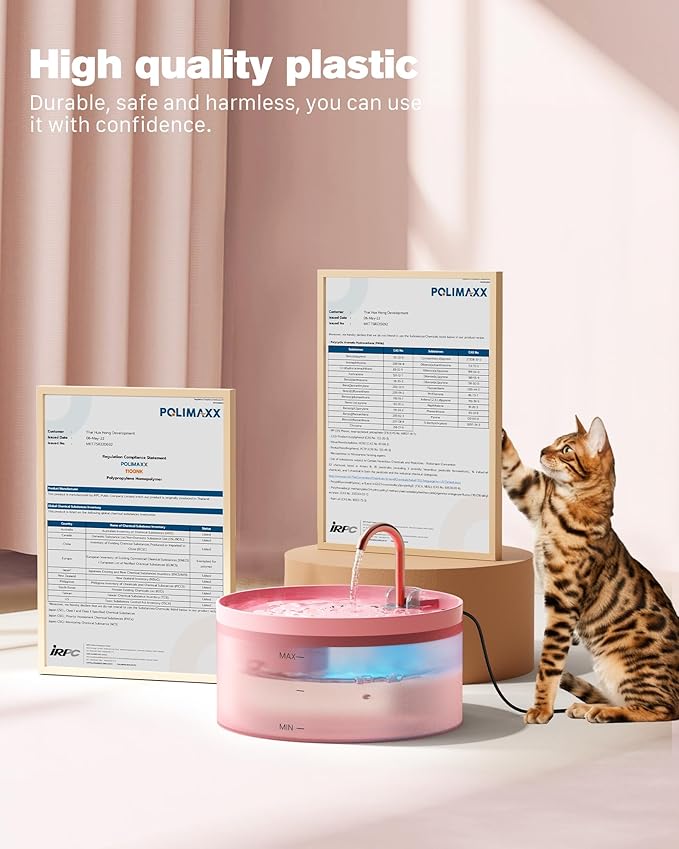Pink Cat Water Fountain: Cat Fountain Super Silent Pet Water Fountain | 108oz/3.2L Water Fountains for Cats Indoor - Faucet Cat Fountain - Quiet Water Pump - Suitable for Cats and Dogs - BEMOONY