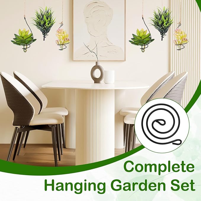 12 Set Hanging Air Plant Holder, Adjustable Air Plant Hanger with Jute Ropes Soilless Succulent Display Container Airplant Stand for Home Office Decor