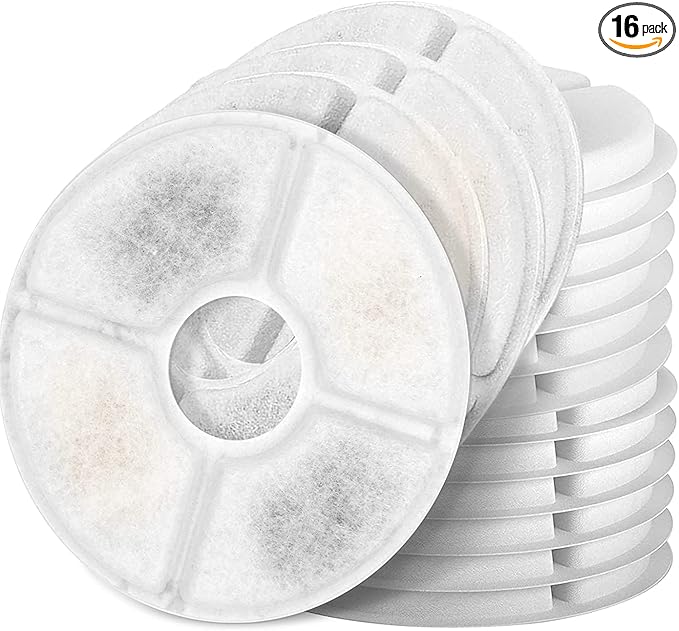 Cat Water Fountain Filters, Pack of 16 Replacement Filter Fit for 81oz/2.4LCat Pet Fountain, 3 Filtration System