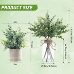 Coferset Eucalyptus Stems in Glass Vase with Faux Water, 14" Eucalyptus Fake Plants for Home Bathroom Counter Office Kitchen Farmhouse Shelf Centerpiece Coffee Table Decor(Sage Green)