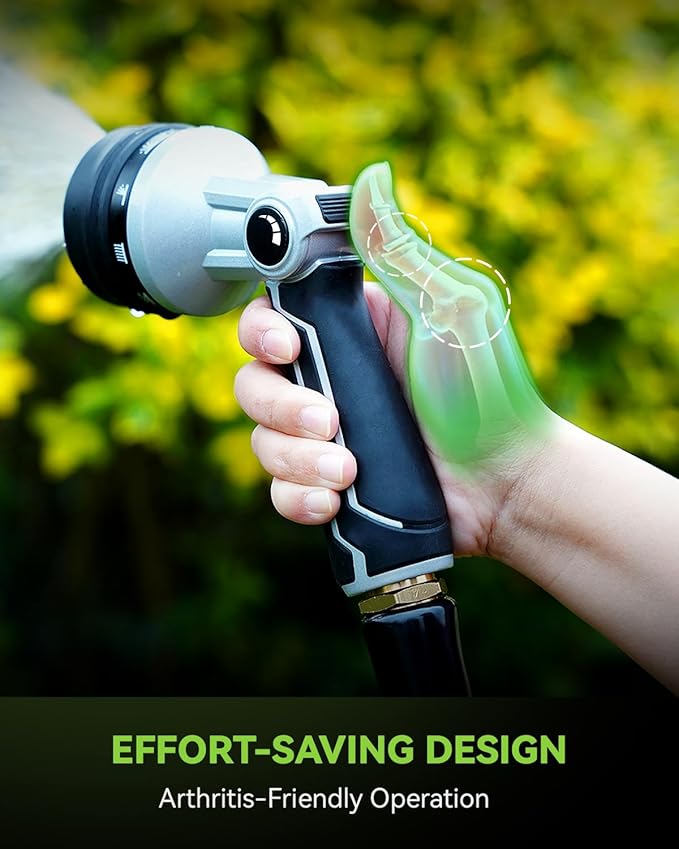RAINPOINT Full-Metal Garden Hose Nozzle, Heavy Duty Water Hose Nozzle Sprayer With 10 Adjustable Patterns & High Flow,Thumb Control For Flow Adjustment, Ideal For Watering, Washing, Black-2 Pack