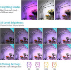 Indoor Plant Grow Light, Full Spectrum Clip Plant Lamp with Red, Blue, White Light, Plant Growing Light with Flexibel Gooseneck, 4/8/12/18H Timer, 10 Brightness Levels, 3 Lighting Modes, 3 Head