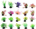 Ipetboom 20pcs Fish Tank Decorations Set Aquarium Plants, Colorful Artificial Decor - Mini Plastic Water Plants Grass Accessories for Beta Goldfish Turtle, Random Color