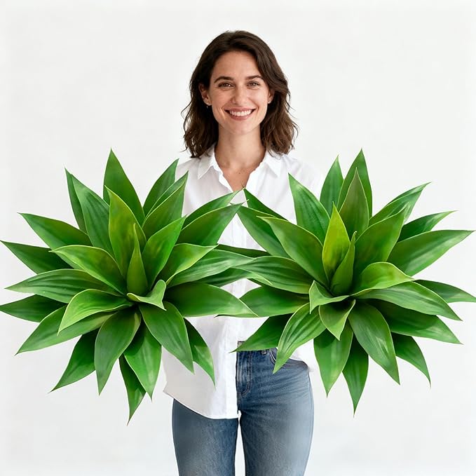 Artificial Flowers for Outdoors Artificial Agave Fake Plants Faux Agave Artificial Plants Outdoor Fake Flowers Outdoor Faux Plants Indoor Uv Resistant Artificial Plants 28''(Green 2pcs)