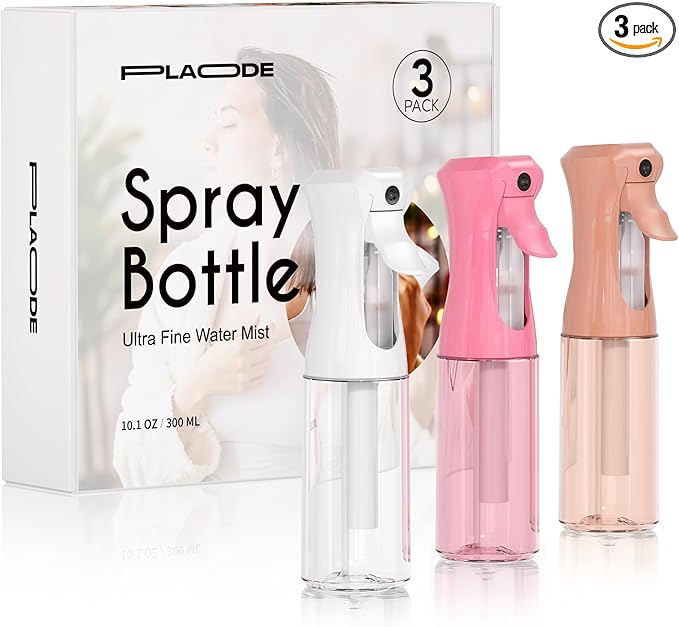 Spray Bottle for Hair, Continuous Ultra Fine Mister Spray Bottle, Refillable Water Sprayer for Hairstyling, Plants, Pets, Cleaning, Skincare (3 Pack 10.1OZ/300ML,White+Pink+Terracotta)