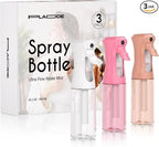 Spray Bottle for Hair, Continuous Ultra Fine Mister Spray Bottle, Refillable Water Sprayer for Hairstyling, Plants, Pets, Cleaning, Skincare (3 Pack 10.1OZ/300ML,White+Pink+Terracotta)