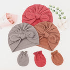 BQUBO Baby Turban Hats and Mittens Set Newborn Infant Hospital Hats Caps with Bows for Baby Boys Girls 0-12 Months