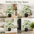 16'' Fake Plant Tall Artificial Caladium Plants Indoor with Black Planter Design, for Home Living Rooms Patios Porches Bathrooms Outdoor Decor (Green)