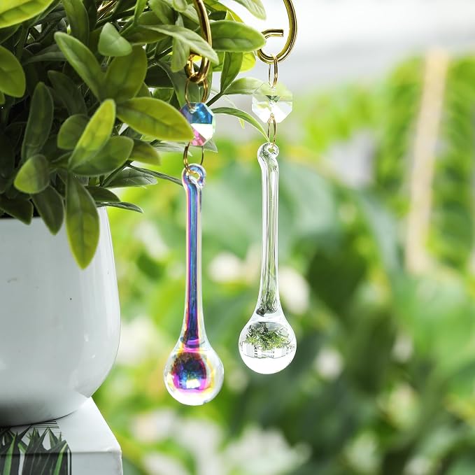Potted Plant Trellis with Colorful Crystal Sun Catchers, 6.7 Inch Metal Plant Stakes, Fairy Stakes for Mini Potted Plant Decoration for Home Window Garden (4 Pack)