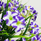 LikSoor Outdoors Artificial Flowers Spring Summer Decor Fake Petunias UV Resistant Flower Faux 12 Bundles Realistic Plastic Plant Porch Patio Window Box Garden Decoration (Purple)