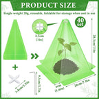 40 Pack Cloches for Plants, 7.8" x 11" Plastic Small Plant Seedling Protector with 80pcs Metal Stakes, Reusable Bell Covers to Protect Plants from Birds, Slugs, Sun, Frost, Freeze Weathe (Green)
