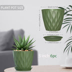 5 Inch Planter Pots, 6 Pack Indoor Planters, Small Flower Pots with Drainage Holes and Tray for Succulents, Orchids, Herbs and Other Indoor Plants (Green, 5inch)
