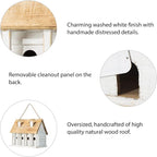 Glitzhome 14.25”L Wood Hanging Birdhouse for Outdoors Oversized Distressed Cottage Painted Bird House Rustic Bird House for Bluebird Wren Chickadee Sparrow Bird Nest Box for Garden Patio, Washed White