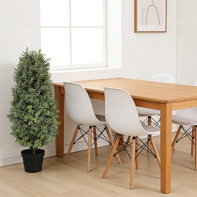 35inch Artificial Topiary Boxwood Tree, Faux Plants Outdoor 2 Packs Fake Bushes Faux Shrub, Artificial Topiary for Outdoors for Home Decor Indoor Front Porch