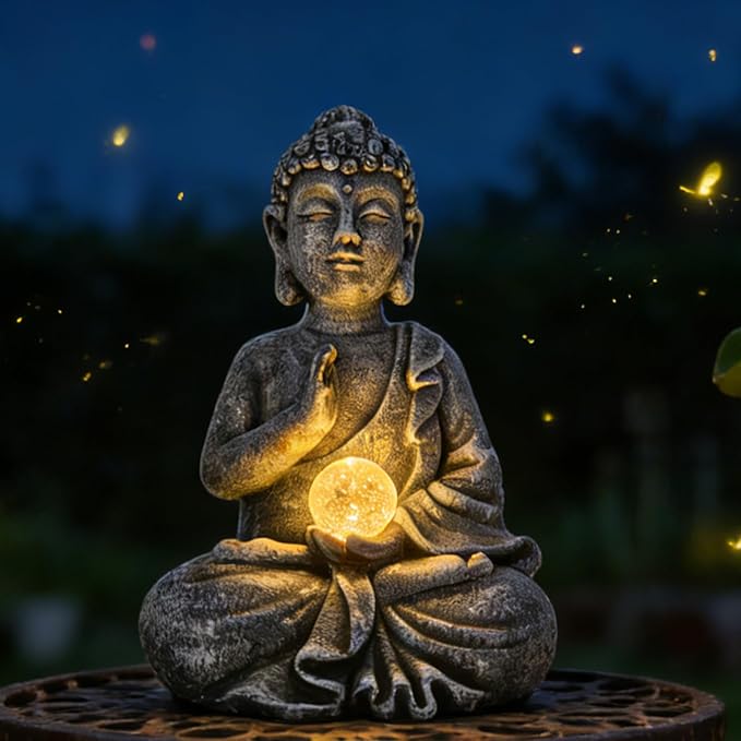 Suyorpe Buddha Statue Outdoor Statues with Solar Lights - Sitting Buddha Figurine for Garden, Zen Decor for Garden,Home, Patio, Lawn,Yard Balcony