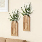 2 Pack Wooden Wall Vase Set, Hanging Planter For Indoor Plants & Flowers, Brown Finish Modern Farmhouse & Wall Decor For Entryway For Living Room Bedroom Bathroom Patio