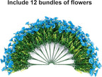 HyeFlora Artificial Fake Outdoor Flowers Plants for Spring Summer Decor, 12 Bundles Outside Silk Blue Morning Glory UV Resistant Look Real Faux Flowers for Front Door Patio Porch Yard Window Balcony