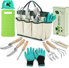 10-Piece Heavy-Duty Gardening Tools Set with Tote Bag - Rust-Proof Aluminum Gardening Hand Tools with Non-Slip Ergonomic Wood Handle - Gardening Supplies Set Ideal Gift for Men & Women