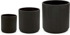 Amazon Basics Fluted Ceramic Round Planters with Drainage Hole, Indoor Outdoor Flower Pots, Assorted Sizes 6, 8, 10 inch, Set of 3, Black