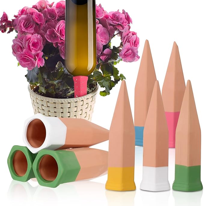 Jovitec Plant Watering Stakes Self Watering Spikes Terracotta Automatic Plant Waterers Devices for Indoor Outdoor Home and Office Plants(Multi Color,6 Pieces)