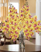 DILATATA Artificial Orchid Flowers 9 Large Heads of Real Touch Vivid Phalaenopsis Orchid Flower Stem 36'' Tall, Artificial Flowers Branches for Home Decor, Office House Decor-Yellow Orchids Flowers