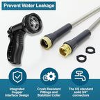 Stainless Steel Garden Hose 50ft Heavy Duty Metal Water Hoses with 10 Function Water Hose Nozzles for Yard Outdoor