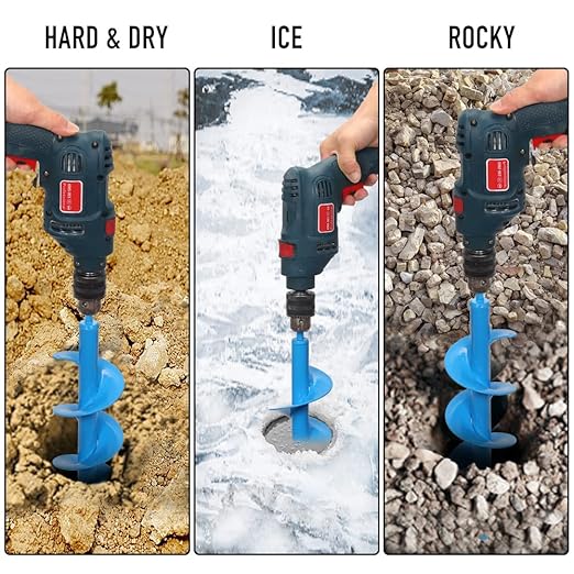 16" x 4" Upgraded Auger Drill Bit with Sharp Thickended Blades and Tungsten Steel Cemented Carbide - Ice Augers for Ice Fishing Intensive Blades for Planting for 3/8" Hex Drive Drill