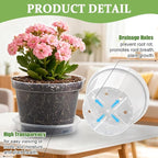 12 Pack 8 Inch Clear Plant Pots with Saucers, Transparent Plastic Nursery Pots with Drainage Hole, Sturdy Garden Planter Pots, Planting Starter Pots for Indoor Outdoor