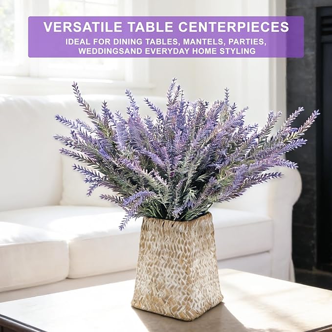 TURNMEON 20 Bundles Artificial Lavender Flowers for Outdoors Summer Decor,UV Resistant No Fade Fake Plants Plastic Faux Plants for Home Window Box Planter Porch Garden Home Cemetery Decor(Gray Purple)