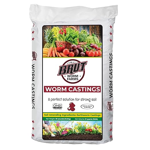 Brut Worm Farms 30 LB Organic Worm Castings, Natural Fertilizer for Indoor Outdoor Plants – Compost Soil Control, Mineral-Rich Potting Mix Additive Plant Food for Soil Health and Garden Growth