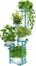 TOSKING 5-Tier Metal Plant Stand, Anti-Tip Round Base for Pots, Child & Pet Friendly, Space Saving Corner Shelf Flower Pot for Indoor Outdoor Use, Living Room Balcony Garden Patio Bedroom (Blue, 38in)