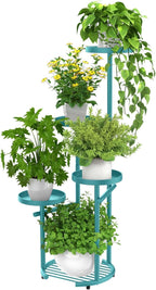 TOSKING 5-Tier Metal Plant Stand, Anti-Tip Round Base for Pots, Child & Pet Friendly, Space Saving Corner Shelf Flower Pot for Indoor Outdoor Use, Living Room Balcony Garden Patio Bedroom (Blue, 38in)