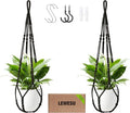 LEWESU Macrame Plant Hanger Indoor Set of 2 with 4 Hooks, Indoor Outdoor Hanging Planter for Plants Holder with Decorative Wood Beads & No Tassels, Boho Home Decor, 35 Inch Black (Pots Not Included)