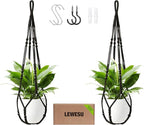 LEWESU Macrame Plant Hanger Indoor Set of 2 with 4 Hooks, Indoor Outdoor Hanging Planter for Plants Holder with Decorative Wood Beads & No Tassels, Boho Home Decor, 35 Inch Black (Pots Not Included)