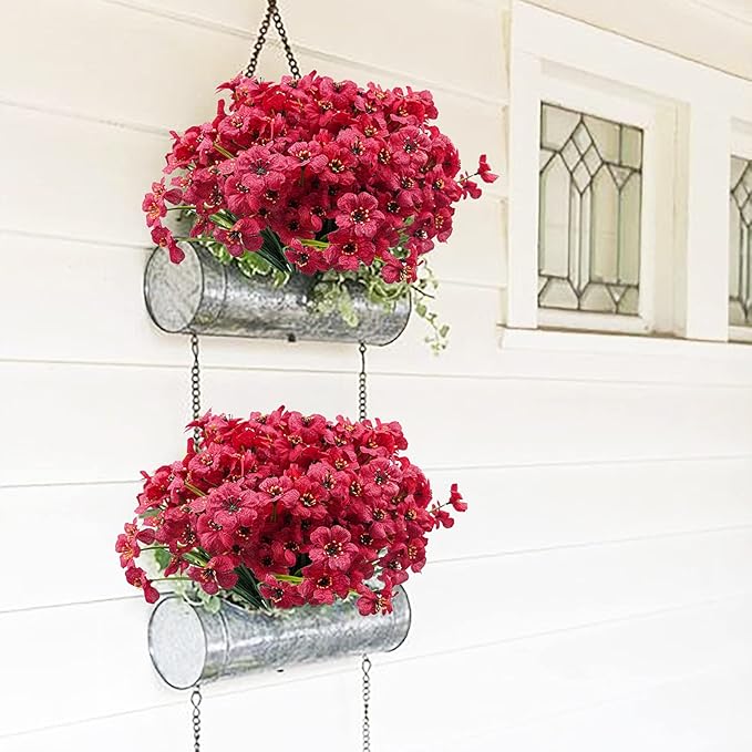 Uieke 72 Bundles Artificial Fake Flowers Outdoor UV Resistant Faux Plants Plastic Cemetery Flowers No Fade Outside Home Garden Porch Window Box Summer Décor -Rose Red