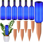 SiliFine 6 Sets Plant Watering Devices Include Terracotta Self Watering Spikes and 26 oz Plastic Bottles, Slow Release Vacation Insert Automatic Plant Waterer Device (Dark Blue and Terracotta)