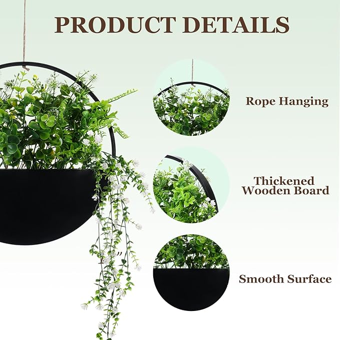 Fake Hanging Plants Artificial Plants Indoor, Faux Plants Eucalyptus in Pot for Living Room Bathroom Wall Décor, Outdoor Porch Decorations, Farmhouse Home Office Décor（Black）