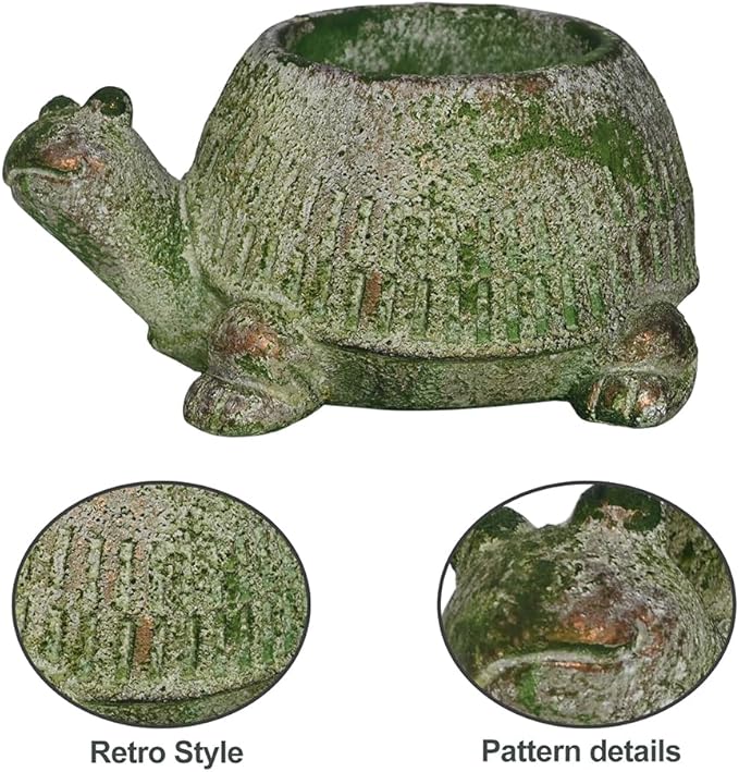 Vintage Cement Animal Planter Pots,Cement Succulent Planter,Indoor & Outdoor Garden Decor Rustic Shabby Flower Plants for Home,Patio,Balcony(Green Turtle)