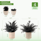 ALAGIRLS 4 Packs Fake Plants Small Artificial Plants Indoor Black Eucalyptus Rosemary Succulents Plants Potted Faux Plants for Home Indoor Office Bathroom Living Room Decor