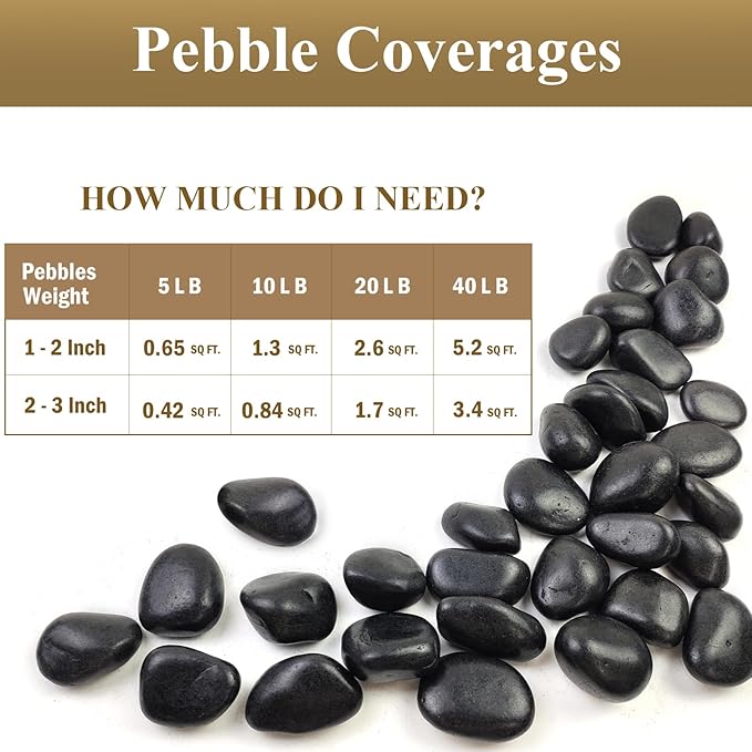 FANTIAN 5 lbs Black Pebbles for Indoor Plants, 1-2 Inch Decorative Black River Rocks for Plants, Garden Landscaping, Vase, Yard Walkway, Paving and Outdoor Decorative Stones